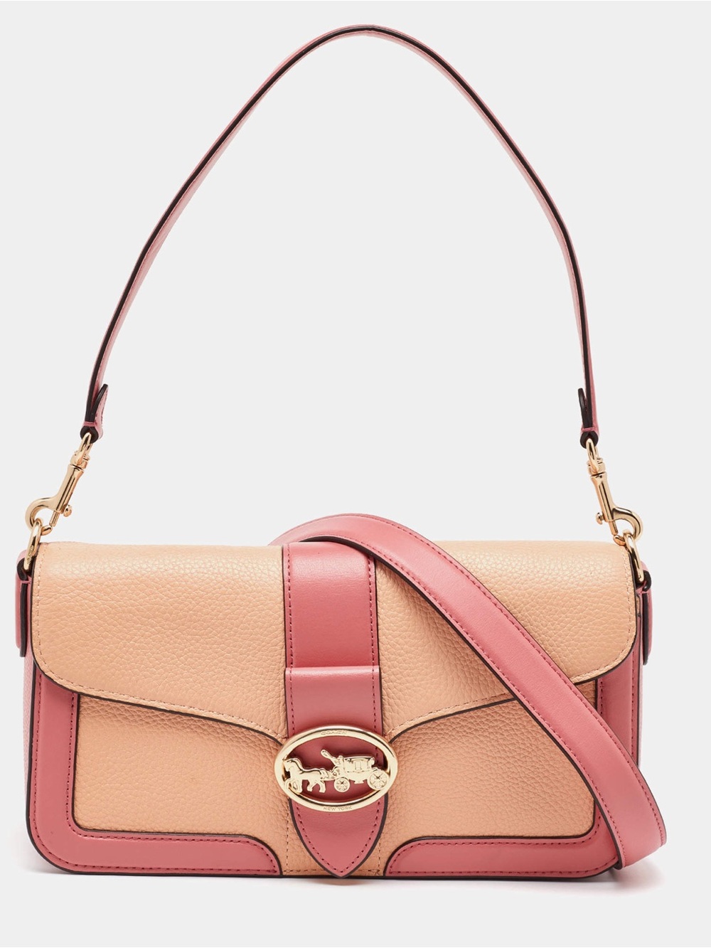 Women's Coach Two-Tone Pink & Peach Leather Shoulder Bag